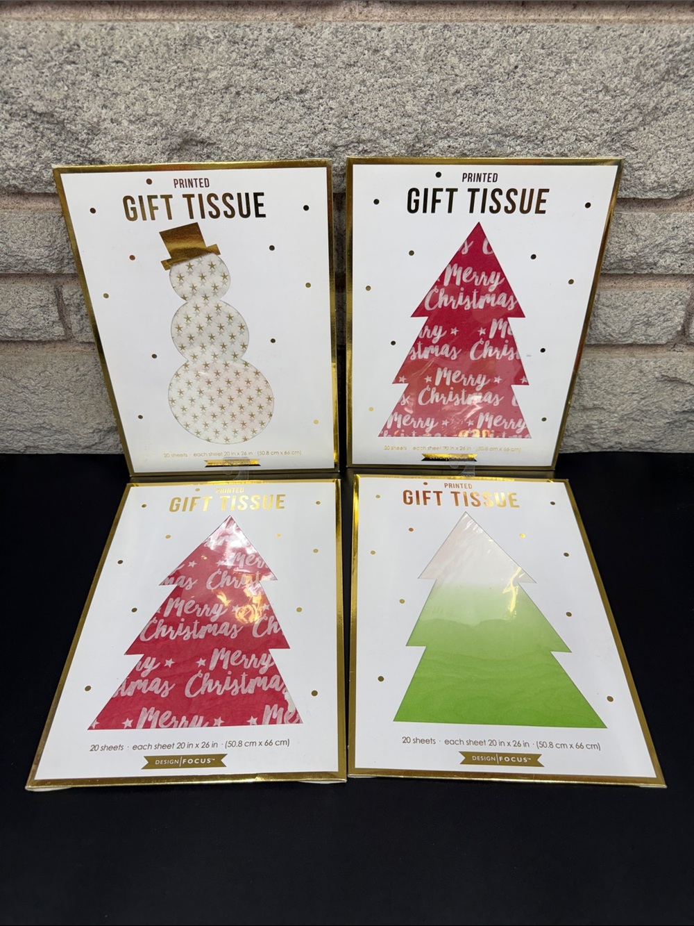 Printed Holiday Gift Tissue Paper - Red & Green Tree and Snowman Designs